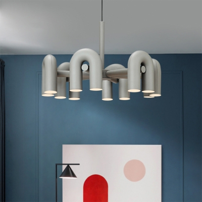 U-Shaped Pipe Artistic Living Room Suspension Lighting Metal Downwards LED Chandelier
