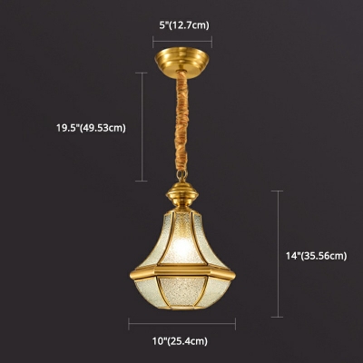 Water Glass Pear Shaped Pendant Lamp Traditional Single-Bulb Dining Room Hanging Light Fixture in Brass