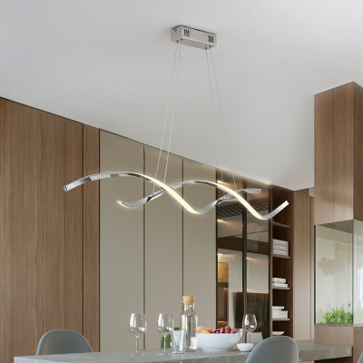 Wave Design Modern Dining Room Island Pendant Metal Metal Linear LED 2-Light Island Light