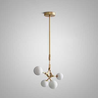 White Glass Sphere Hanging Lamp Study Room Hallway 40 Inchs Height Chandelier Light in Gold