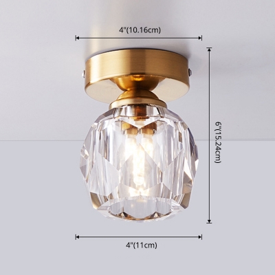 1 Head Crystal Globe Semi Flush Mount Ceiling Lighting Fixture Simplistic Style Gold Close To Ceiling Lamp