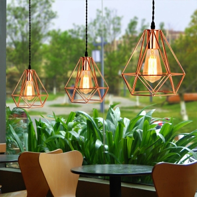 1 Light Caged Pendant Industrial Copper Metal Ceiling Hanging Light Fixture for Dining Room with Round Canopy
