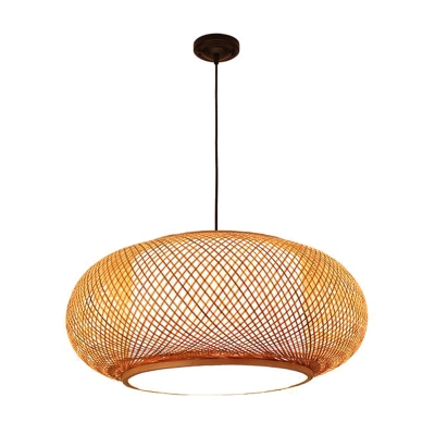 1 Light Traditional Pendant Lantern Bamboo Shade Circle Ceiling Mount Single Pendant for Tearoom