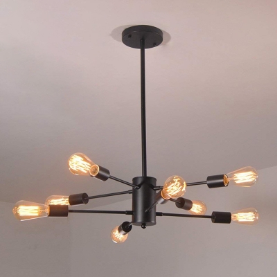 2 Tiers Ceiling Chandelier Industrial Naked Bulb 31.5 Inchs Wide Metal Pendant Light Fixture for Living Room in Black