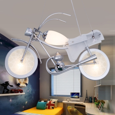 4 Light Creative Pendant Glass Motorcycle Shade Circle Metal Ceiling Mount Multi Light Pendant for Kids Bedroom