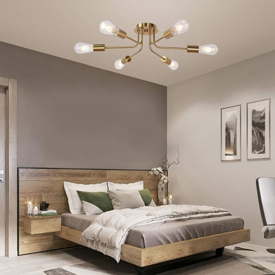 6 Bare Bulb Retro Industrial Ceiling Light Circle Metal Ceiling Mount Semi Flush Light for Bedroom