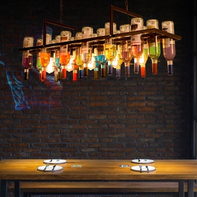 Art Decorative Wine Bottle Cluster Island Light Rust Metal Island Pendant for Kitchen Bar