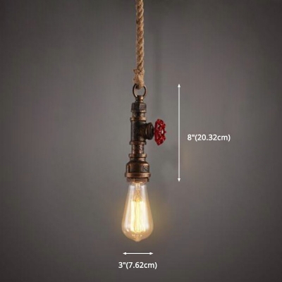 Bare Bulb Design Iron Pendant Light 1 Bulb 8 Inchs Height Dining Room Hanging Pendant with Red Valve and Pipe Socket