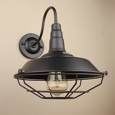 Black Industrial Wall Light with 10.5''H Single Bulb Warehouse Metal Shade in Barn Style