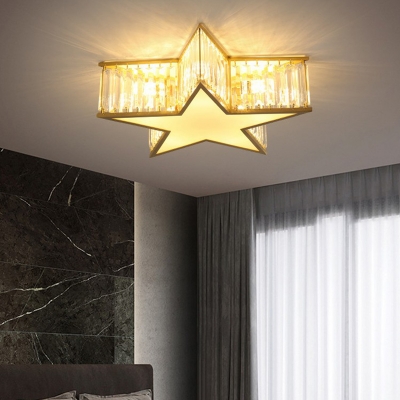 Cartoon Ceiling Light with 4 Light Pentagram Crystal Shade Ceiling Light Fixture for Girls Bedroom