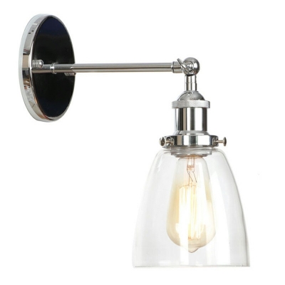 Chrome Metal Arm Wall Sconce Industrial Glass Shade Flared Shaped 1-Bulb Wall Lamp