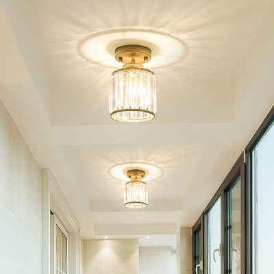 Cylinder Crystal Semi Flush Mount Ceiling Light Fixture Modern Corridor 1 Bulb Flushmount Lighting