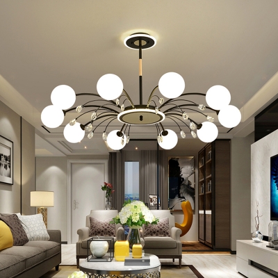 Firework Design Radial Metal Arm Suspension Lighting Modern Living Room White Glass Ball Chandelier