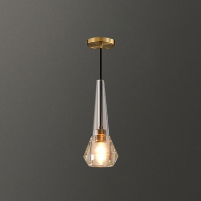 Geometric Pendant Lamp Single Light Minimalist Crystal Dining Room Pendulum Light in Brass