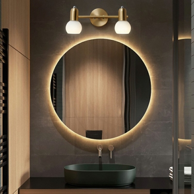 Glass Shade Modern Vanity Mirror Light Adjustable Armed Bathroom Wooden Vanity Sconce Lights in Brass