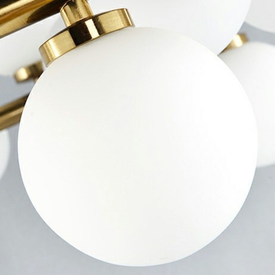 Gold Metal Linear 16-Head Island Pendant Modern Living Room Globe White Glass Island Light