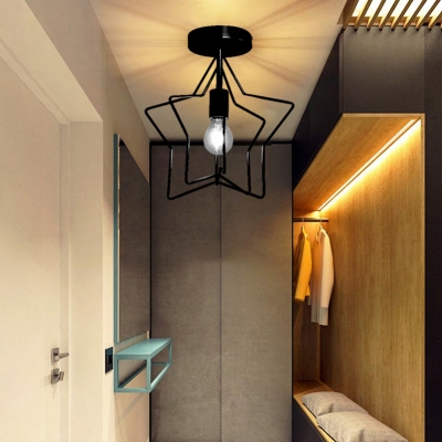 Industrial Retro Ceiling Light with 1 Light Circle Metal Ceiling Mount Star Metal Shade Semi Flush for Hallway