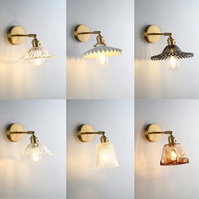 Industrial Ribbed Glass 1-Bulb Mirror Front Lamp Scalloped Shade Wall Lamp
