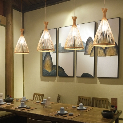 Japanese Horn-Shaped Suspension Lighting Bamboo 1 Bulb Tea Room Pendant Ceiling Light