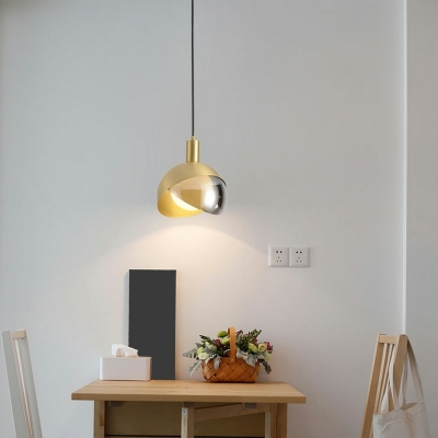 Macaron Metal Shade Pendant Nordic Restaurant Dome Lid Form 1-Bulb Hanging Lamp with Glass Shade in Gold
