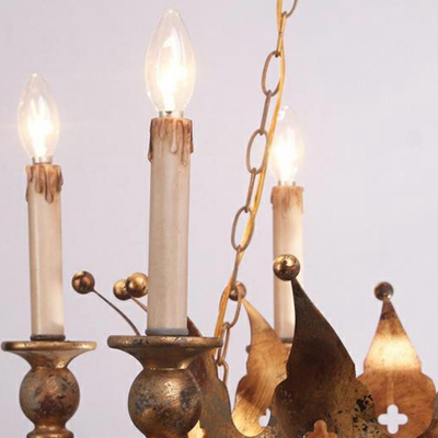 Metal Crown Upwards Suspension Light Industrial Living Room Candlestick Gold Chandelier