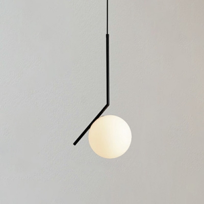 Metal Frame Modern Living Room Suspension Lighting Globe White Glass 1-Head Pendant