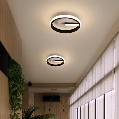Metallic Circle Semi Flush-Mount Light Fixture Simplicity LED Close to Ceiling Lamp in Black