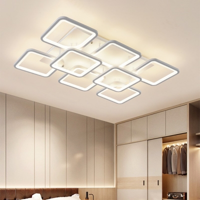 Metallic LED Semi Flush-Mount Light Fixture Contemporary Square Close to Ceiling Lamp in White for Living room