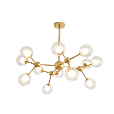 Milky Glass Chandelier Post Modern Ceiling Pendant Light for Bedroom with Clear Ball Shade in Gold