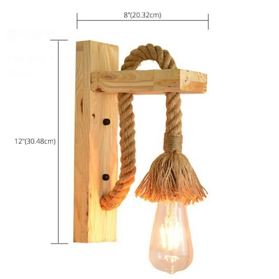 Natural Fiber Rope Wall Light Kit 1 Head 12 Inchs Height Cottage Wall Mount Lamp with Wood Backplate