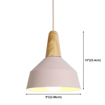 Nordic Style Pendant Light with Shade 1 Bulb Aluminum and Wood Pendant Lamp for Restaurant Office