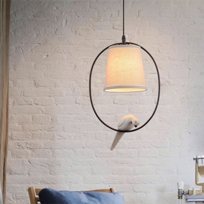 Oval Bird Decoration Pendant Modern Living Room Barrel Fabric White 1-Head Hanging Lamp