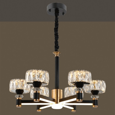 Round Shade Modern Living Room Suspension Lighting Metal Arms Black LED Upwards Chandelier