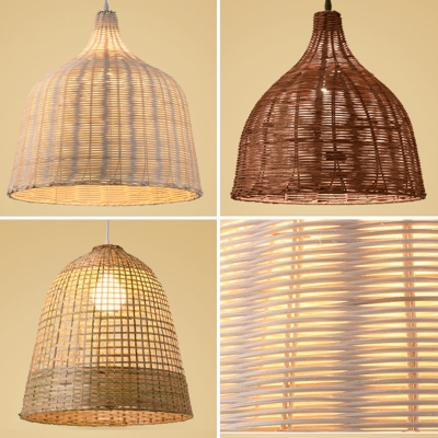1 Light Asian Ceiling Pendant Circle Metal Ceiling Mount Bamboo Shade Single Pendant for Restaurant