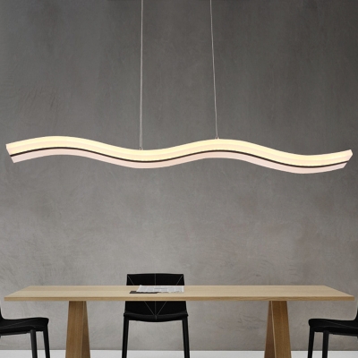 Acrylic White Linear Island Light Modern Dining Room Wave Design LED 1-Light Island Pendant