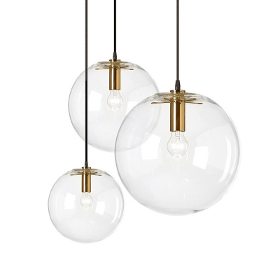Ball Clear Glass Shade Pendant Industrial Living Room 1-Head Hanging Lamp
