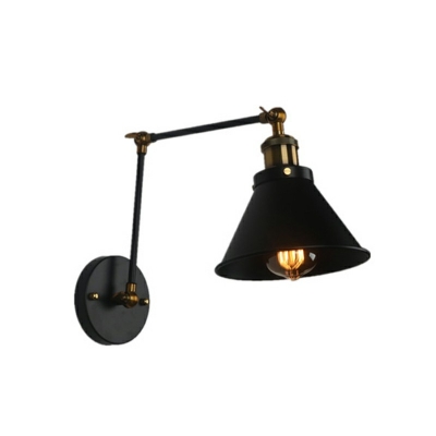 Black Finish Orb Wall Lighting with Adjustable Arm Industrial Cone Single Light 12 Inchs Height Wall Lamp