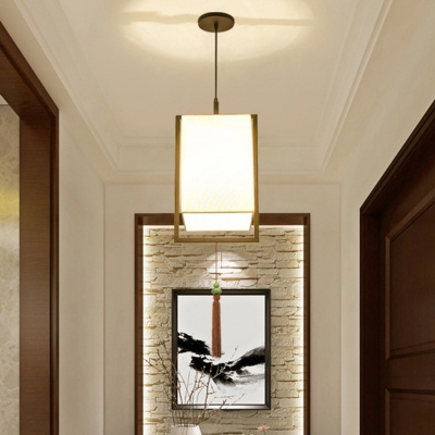 Black Frame Modern Dining Room Pendant Fabric White Shade 1-Head Hanging Lamp