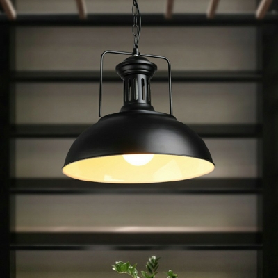 Black Industrial Living Room Pendant Dome Metal Shade 1-Light Hanging Lamp