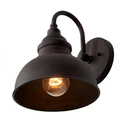 Black Industrial Wall Lamp with 9''W Single Light Dome Metal Shade and Gooseneck Fixture Arm