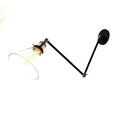 Black Swing Metal Arm Wall Sconce Cone Clear Glass 1-Bulb Adjustable Wall Lamp
