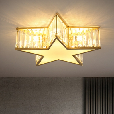 Cartoon Ceiling Light with 4 Light Pentagram Crystal Shade Ceiling Light Fixture for Girls Bedroom