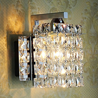 Clear Crystal Pendant Mirror Front Lamp Modern Square 1-Bulb Wall Lamp