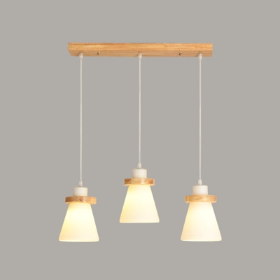 Cone Shade Pendant Modern Living Room Wood Canopy Hanging Lamp