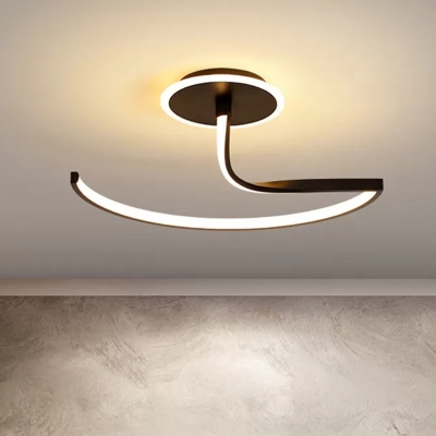 Contemporary Ceiling Light Linear Acrylic Shade with 1 LED Light Circle Metal Ceiling Mount Semi Flush Light for Living Room