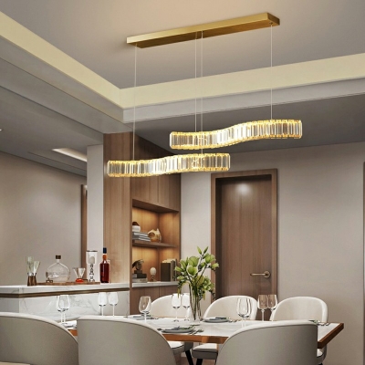 Crystal Brass Shade Linear Island Light Modern Living Room LED Island Fixture