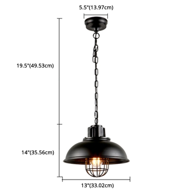 Dome Shade Industrial Living Room Pendant with Iron Cage 1-Bulb Hanging Lamp