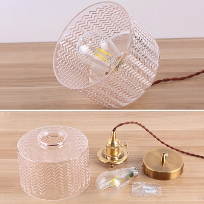 Drum Prismatic Glass Pendant Industrial Living Room Metal Chain 1-Bulb Suspension Lighting