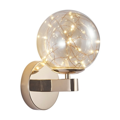 Globe Glass Shade Wall Sconce Modern Metal Arm Starry LED 1-Head Wall Lamp