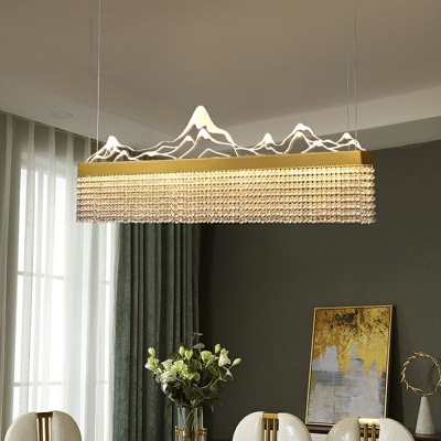 Golden Oval Shade Island Light Fixture Modernist Crystal Mountain Dining Room Pendant in 3 Colors Light